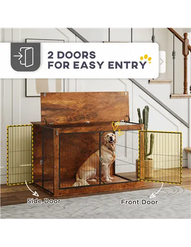 PawHut Dog Crate Furniture with Openable Top, Two Doors, for Extra Large Dogs, Rustic Brown