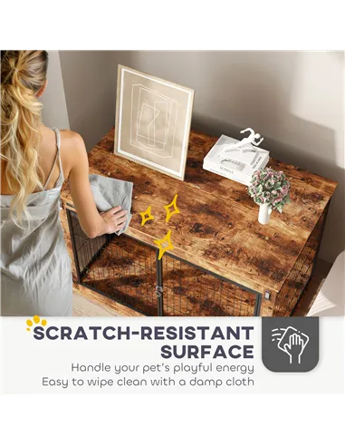 PawHut Dog Crate Furniture with Openable Top, Two Doors, for Extra Large Dogs, Rustic Brown