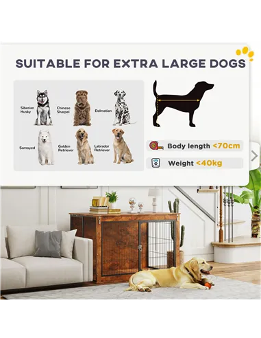 PawHut Dog Crate Furniture with Openable Top, Two Doors, for Extra Large Dogs, Rustic Brown