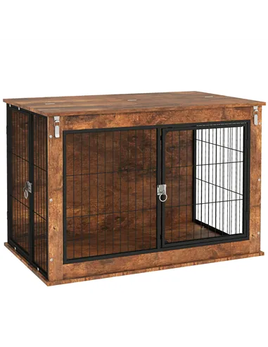 PawHut Dog Crate Furniture with Openable Top, Two Doors, for Large Dogs, Rustic Brown