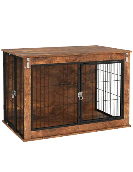 PawHut Dog Crate Furniture with Openable Top, Two Doors, for Large Dogs, Rustic Brown