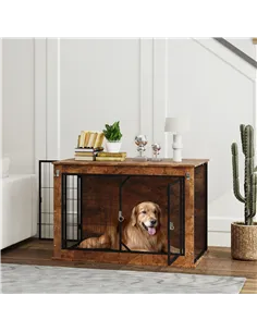 PawHut Dog Crate Furniture with Openable Top, Two Doors, for Large Dogs, Rustic Brown 2