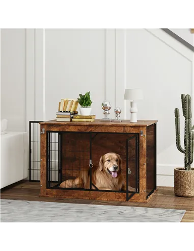 PawHut Dog Crate Furniture with Openable Top, Two Doors, for Large Dogs, Rustic Brown