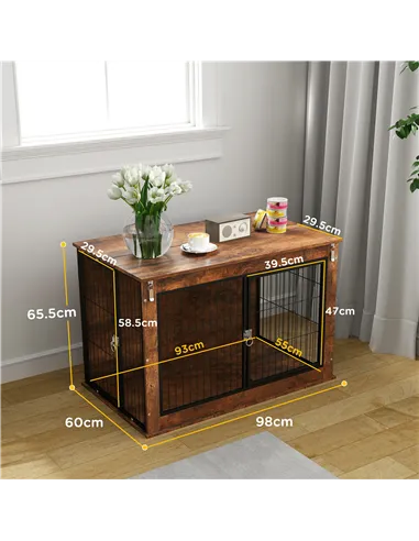 PawHut Dog Crate Furniture with Openable Top, Two Doors, for Large Dogs, Rustic Brown