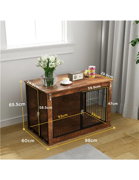 PawHut Dog Crate Furniture with Openable Top, Two Doors, for Large Dogs, Rustic Brown