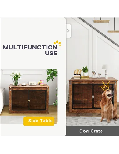 PawHut Dog Crate Furniture with Openable Top, Two Doors, for Large Dogs, Rustic Brown