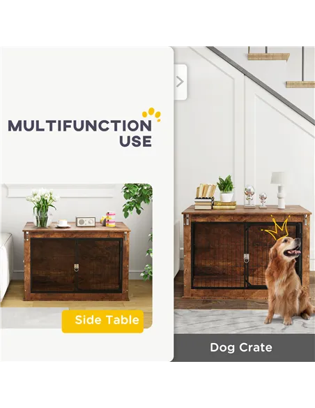 PawHut Dog Crate Furniture with Openable Top, Two Doors, for Large Dogs, Rustic Brown