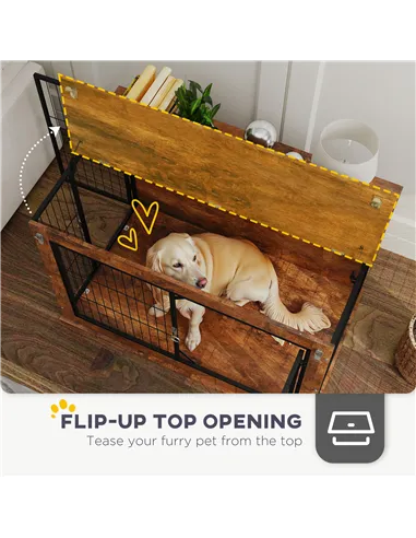 PawHut Dog Crate Furniture with Openable Top, Two Doors, for Large Dogs, Rustic Brown