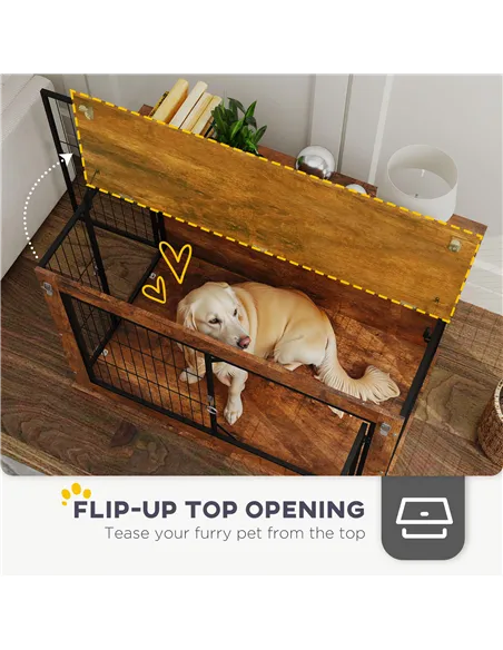 PawHut Dog Crate Furniture with Openable Top, Two Doors, for Large Dogs, Rustic Brown