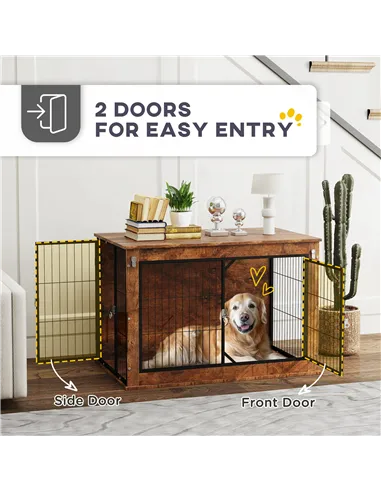 PawHut Dog Crate Furniture with Openable Top, Two Doors, for Large Dogs, Rustic Brown