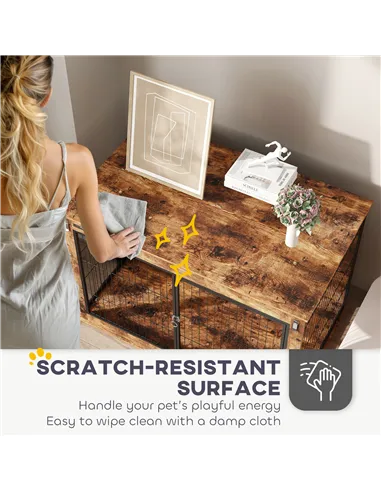 PawHut Dog Crate Furniture with Openable Top, Two Doors, for Large Dogs, Rustic Brown