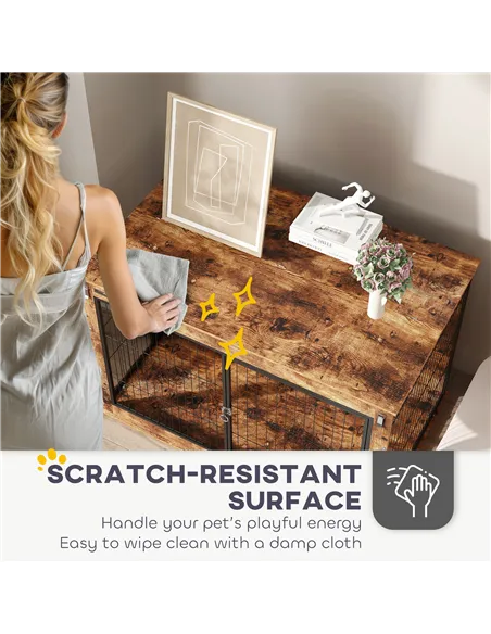 PawHut Dog Crate Furniture with Openable Top, Two Doors, for Large Dogs, Rustic Brown