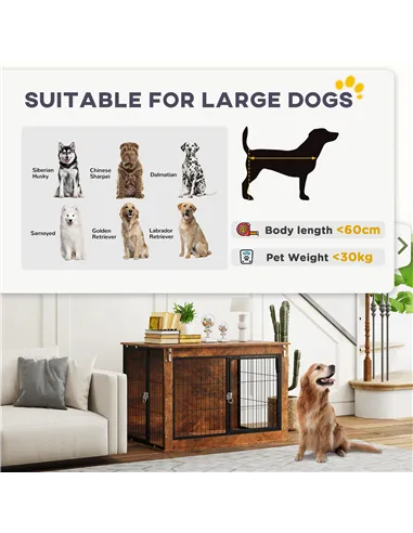 PawHut Dog Crate Furniture with Openable Top, Two Doors, for Large Dogs, Rustic Brown