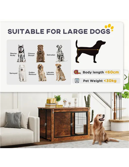 PawHut Dog Crate Furniture with Openable Top, Two Doors, for Large Dogs, Rustic Brown