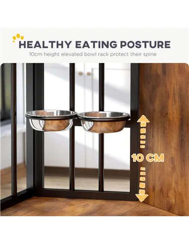 PawHut Corner Dog Crate Furniture with Two Bowls, Lockable Doors, for Small, Medium Dogs, Rustic Brown