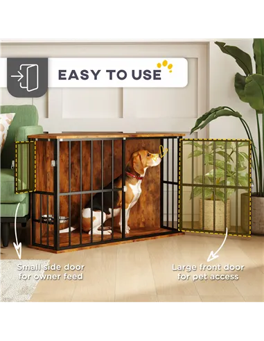 PawHut Corner Dog Crate Furniture with Two Bowls, Lockable Doors, for Small, Medium Dogs, Rustic Brown