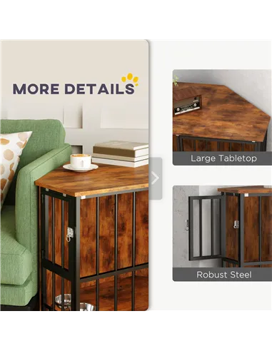 PawHut Corner Dog Crate Furniture with Two Bowls, Lockable Doors, for Small, Medium Dogs, Rustic Brown