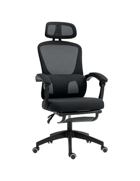 HOMCOM Ergonomic Office Chair, Mesh High Back Desk Chair with Adjustable Lumbar Support and Headrest, Footrest, Reclining Execut