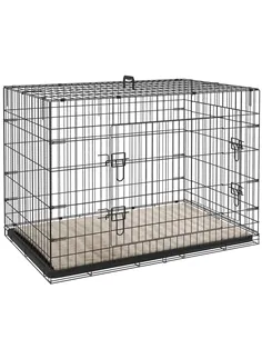 PawHut Foldable Dog Crate with 2 Doors with Tray, Soft Cushion, for Extra and Large Dogs, 105 x 70 x 75, Black