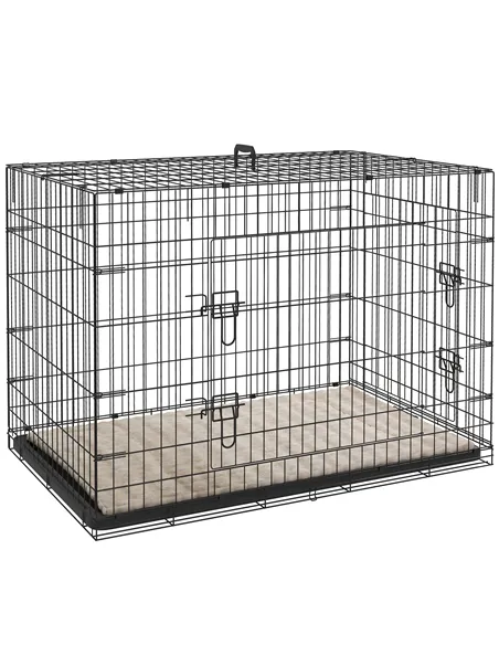 PawHut Foldable Dog Crate with 2 Doors with Tray, Soft Cushion, for Extra and Large Dogs, 105 x 70 x 75, Black