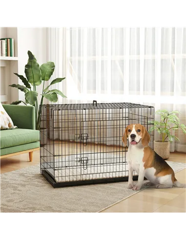 PawHut Foldable Dog Crate with 2 Doors with Tray, Soft Cushion, for Extra and Large Dogs, 105 x 70 x 75, Black