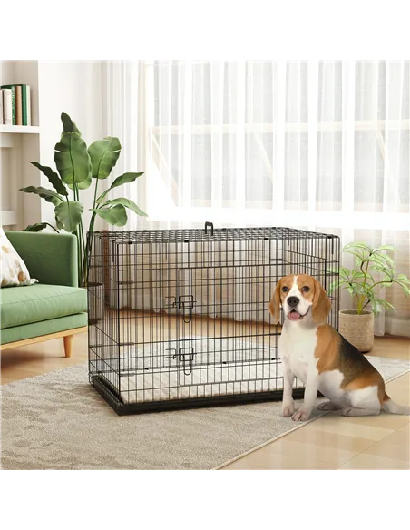 PawHut Foldable Dog Crate with 2 Doors with Tray, Soft Cushion, for Extra and Large Dogs, 105 x 70 x 75, Black