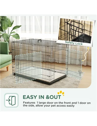 PawHut Foldable Dog Crate with 2 Doors with Tray, Soft Cushion, for Extra and Large Dogs, 105 x 70 x 75, Black