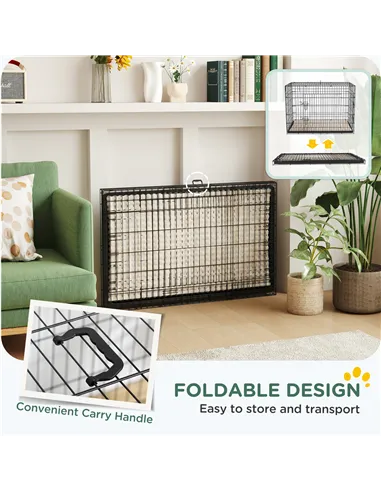 PawHut Foldable Dog Crate with 2 Doors with Tray, Soft Cushion, for Extra and Large Dogs, 105 x 70 x 75, Black