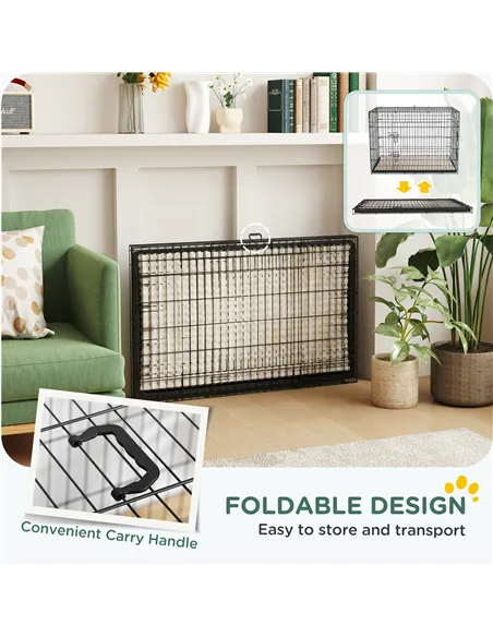 PawHut Foldable Dog Crate with 2 Doors with Tray, Soft Cushion, for Extra and Large Dogs, 105 x 70 x 75, Black