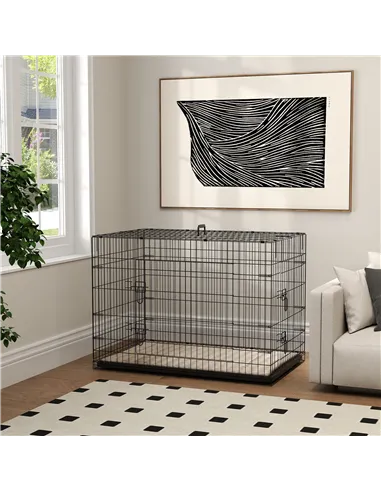 PawHut Foldable Dog Crate with 2 Doors with Tray, Soft Cushion, for Extra and Large Dogs, 105 x 70 x 75, Black