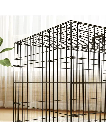 PawHut Foldable Dog Crate with 2 Doors with Tray, Soft Cushion, for Extra and Large Dogs, 105 x 70 x 75, Black