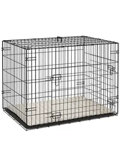 PawHut Foldable Dog Crate with 2 Doors with Tray, Soft Cushion, for Small Dogs, 76 x 53 x 60, Black