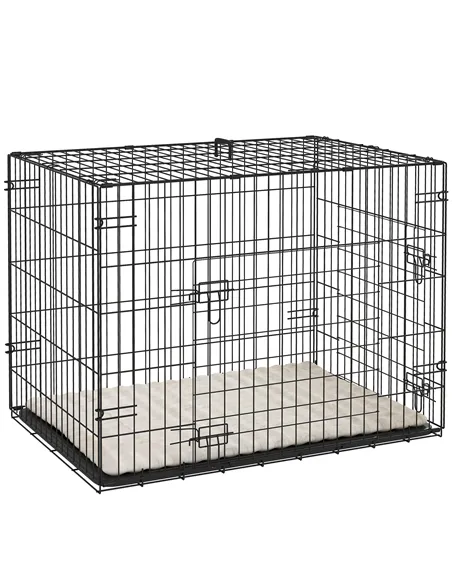 PawHut Foldable Dog Crate with 2 Doors with Tray, Soft Cushion, for Small Dogs, 76 x 53 x 60, Black