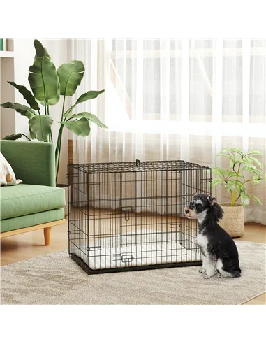 PawHut Foldable Dog Crate with 2 Doors with Tray, Soft Cushion, for Small Dogs, 76 x 53 x 60, Black