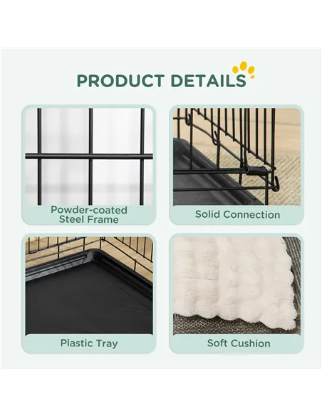 PawHut Foldable Dog Crate with 2 Doors with Tray, Soft Cushion, for Small Dogs, 76 x 53 x 60, Black