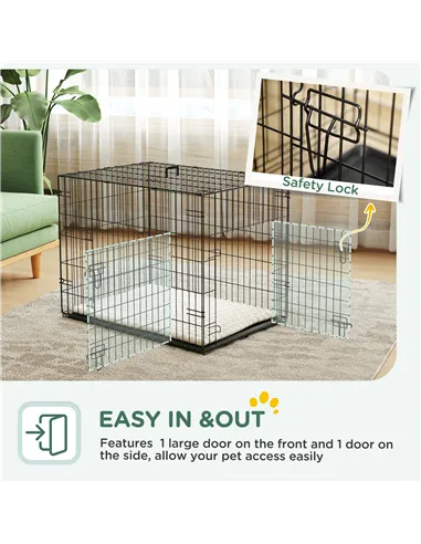 PawHut Foldable Dog Crate with 2 Doors with Tray, Soft Cushion, for Small Dogs, 76 x 53 x 60, Black