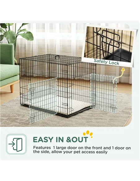 PawHut Foldable Dog Crate with 2 Doors with Tray, Soft Cushion, for Small Dogs, 76 x 53 x 60, Black