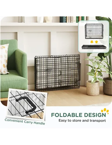 PawHut Foldable Dog Crate with 2 Doors with Tray, Soft Cushion, for Small Dogs, 76 x 53 x 60, Black