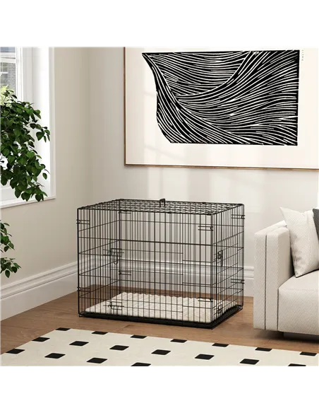 PawHut Foldable Dog Crate with 2 Doors with Tray, Soft Cushion, for Small Dogs, 76 x 53 x 60, Black