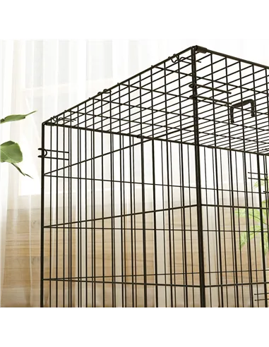 PawHut Foldable Dog Crate with 2 Doors with Tray, Soft Cushion, for Small Dogs, 76 x 53 x 60, Black