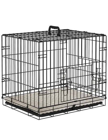 PawHut Foldable Dog Crate with Two Doors with Tray, Soft Cushion, for Extra Small Dogs, 60 x 40 x 50, Black