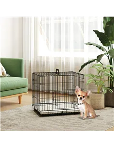 PawHut Foldable Dog Crate with Two Doors with Tray, Soft Cushion, for Extra Small Dogs, 60 x 40 x 50, Black 2