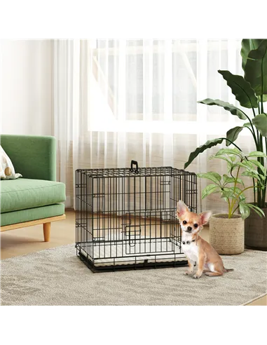 PawHut Foldable Dog Crate with Two Doors with Tray, Soft Cushion, for Extra Small Dogs, 60 x 40 x 50, Black