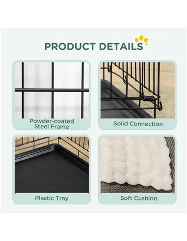 PawHut Foldable Dog Crate with Two Doors with Tray, Soft Cushion, for Extra Small Dogs, 60 x 40 x 50, Black