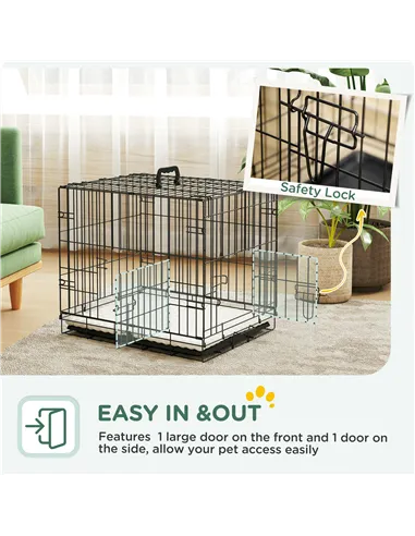 PawHut Foldable Dog Crate with Two Doors with Tray, Soft Cushion, for Extra Small Dogs, 60 x 40 x 50, Black