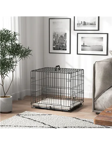 PawHut Foldable Dog Crate with Two Doors with Tray, Soft Cushion, for Extra Small Dogs, 60 x 40 x 50, Black