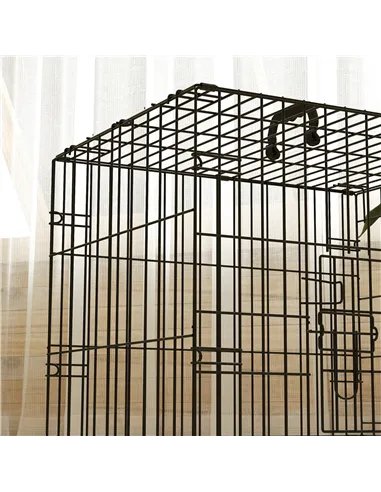 PawHut Foldable Dog Crate with Two Doors with Tray, Soft Cushion, for Extra Small Dogs, 60 x 40 x 50, Black