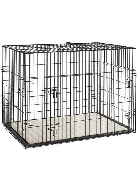 PawHut Foldable Dog Crate with 2 Doors with Tray, Soft Cushion, for Large Medium Dogs, 91 x 62 x 68, Black