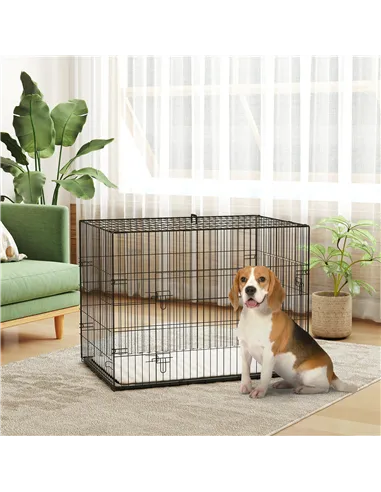 PawHut Foldable Dog Crate with 2 Doors with Tray, Soft Cushion, for Large Medium Dogs, 91 x 62 x 68, Black