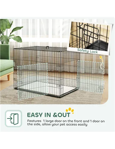 PawHut Foldable Dog Crate with 2 Doors with Tray, Soft Cushion, for Large Medium Dogs, 91 x 62 x 68, Black